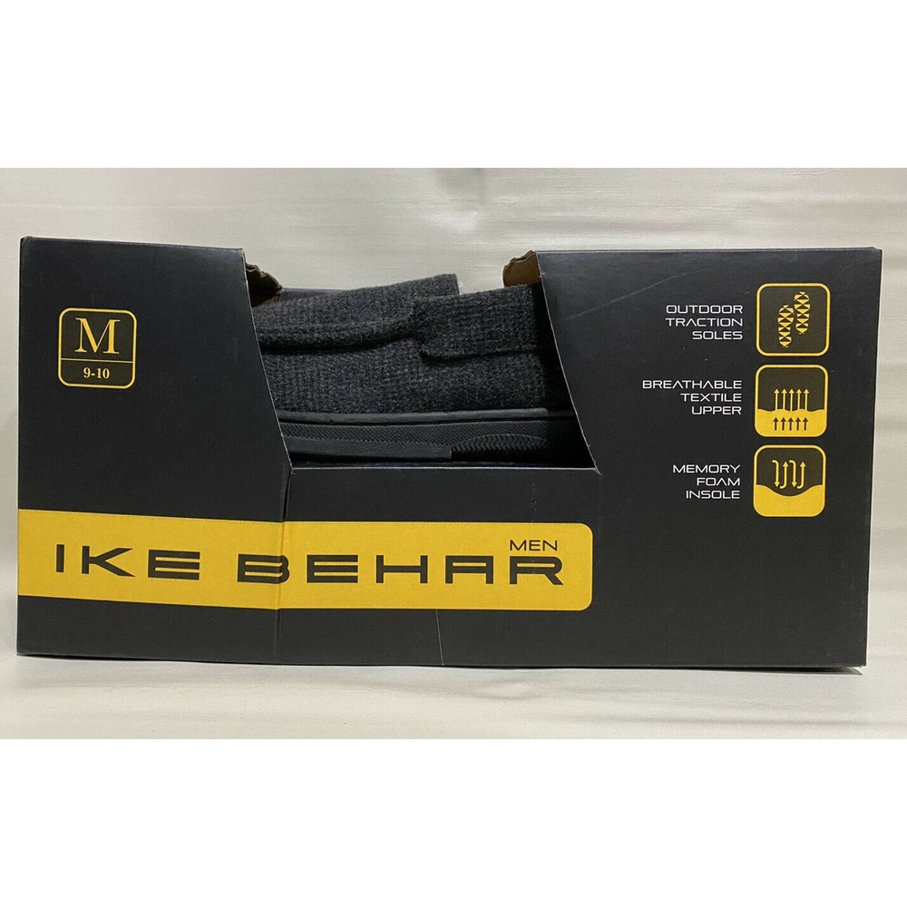Ike Behar Mens Moccasin Slippers Memory Foam and Soft Sherpa Dark Gray M (9-10)